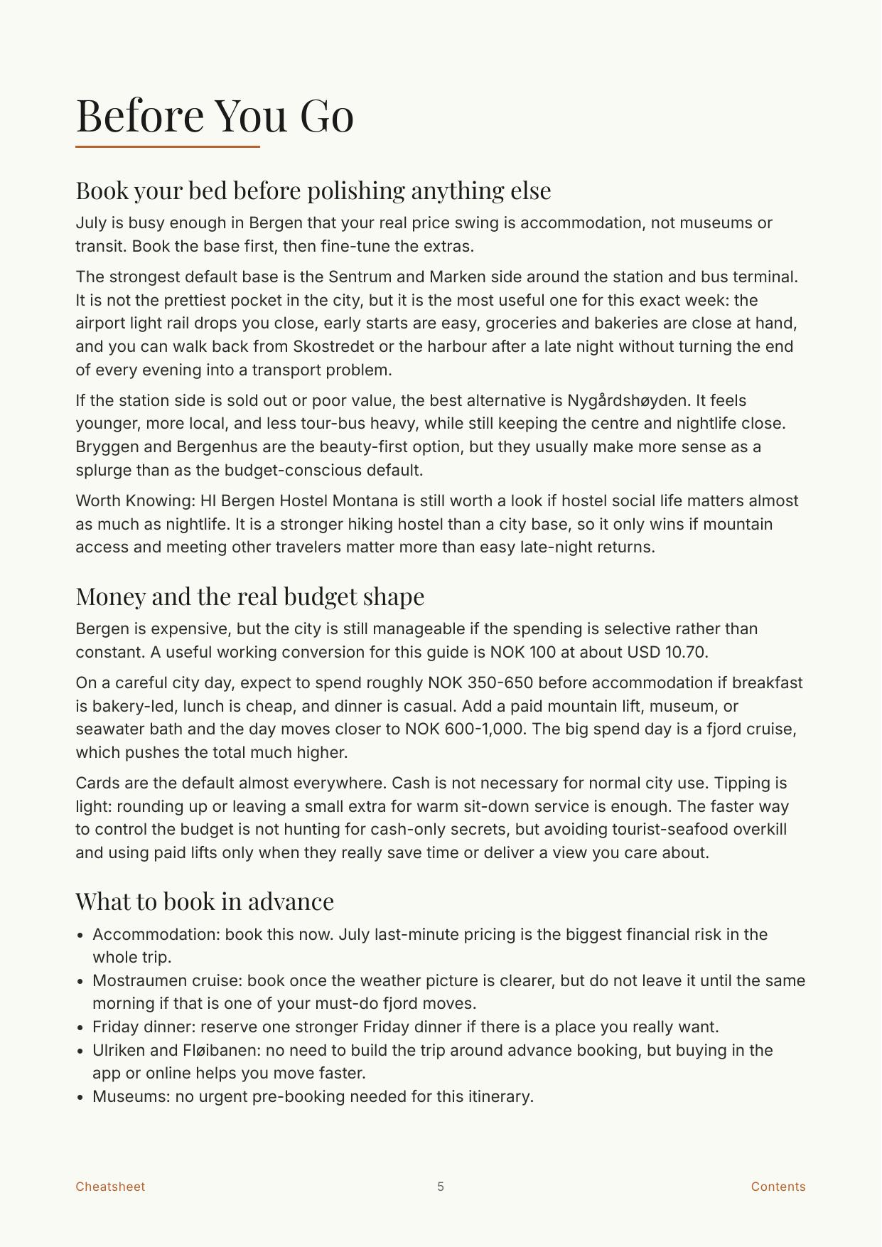 Before you go page with booking guidance