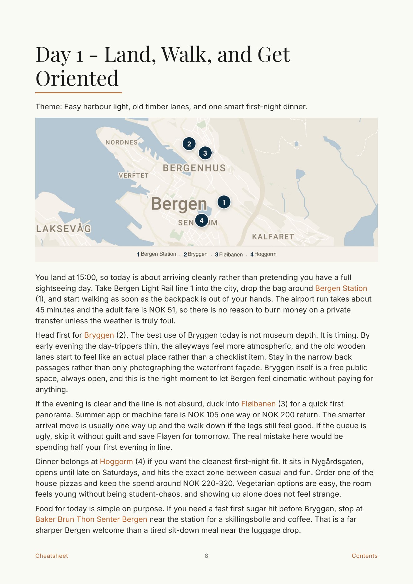Day 1 itinerary with embedded map