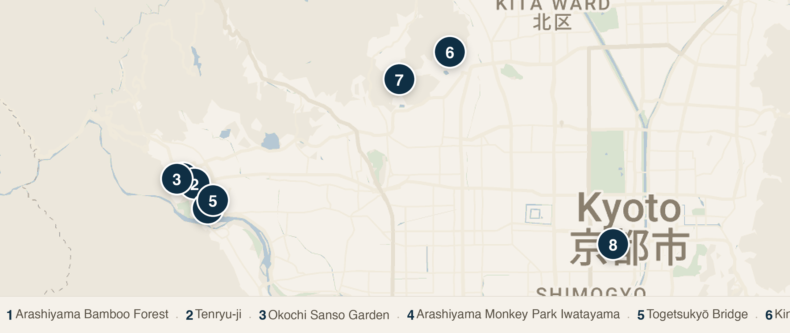 Day 2: Arashiyama, Northwest Temples, Downtown Food walking route